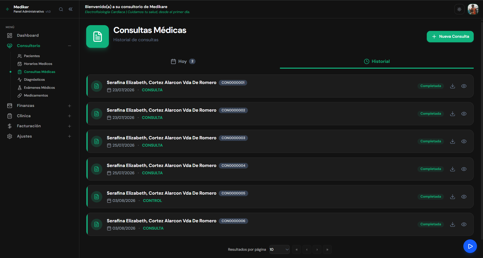 Consultas e historia clínica