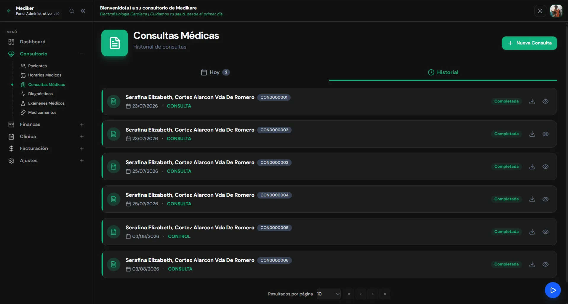 Consultas e historia clínica