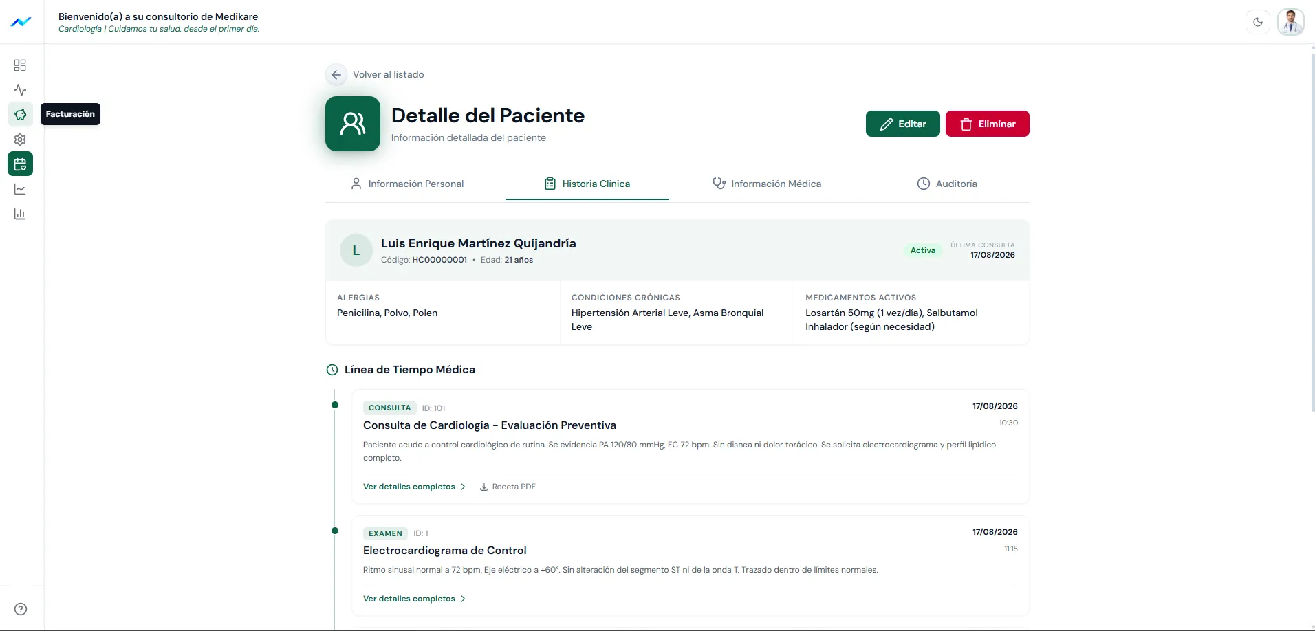 Consultas impecables e historia clínica en un clic